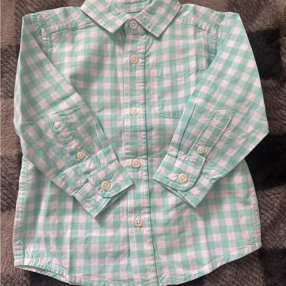 NWT The Children's Place Aqua Checkered Button Down Shirt 12-18 months